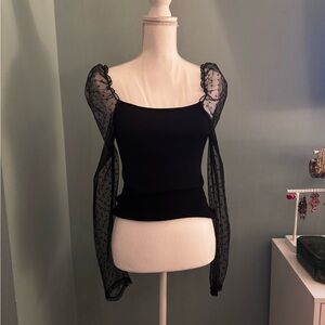 NWT Petal and Pup Blouse Top with Sheer Polka Dot Sleeves Medium